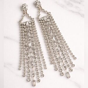 Rhinestone Fringe Competition Earrings Bikini Bodybuilding Stage Jewelry Sparkly